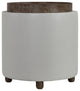 Cortesi Home Keyes Round Storage Ottoman With Tray Top, White Faux Leather