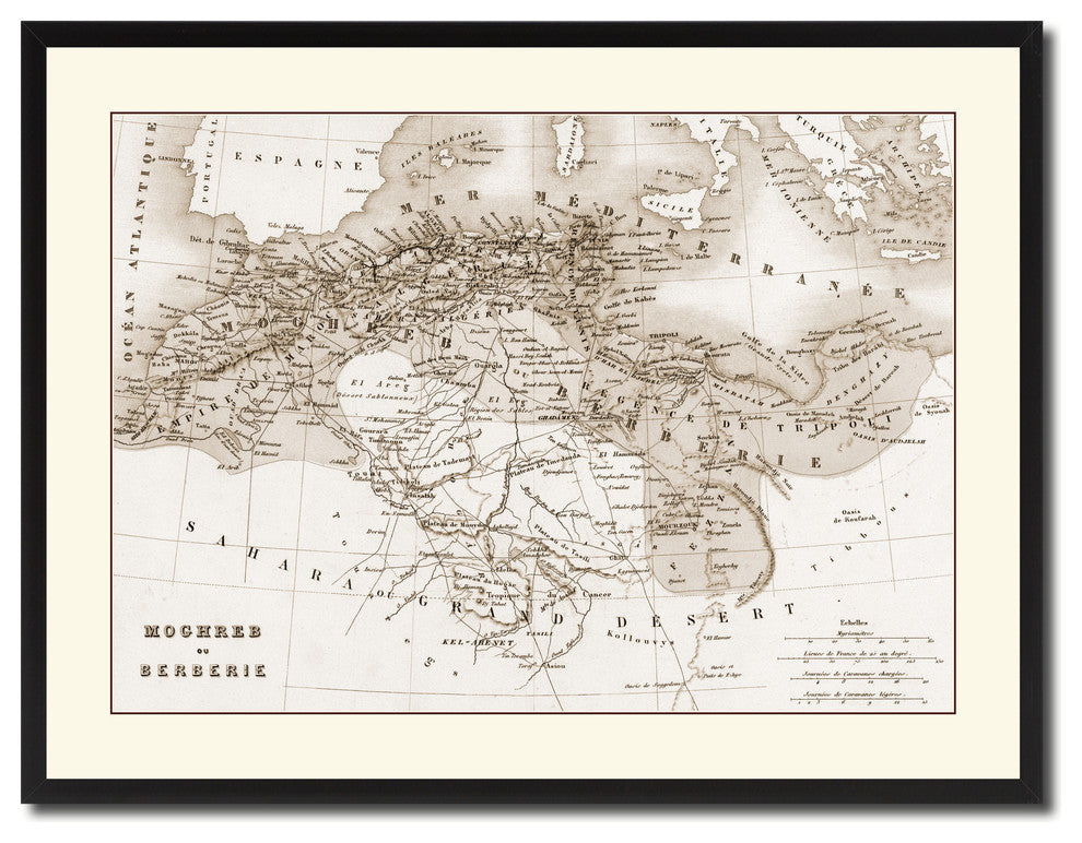 North Africa Barbary Coast Vintage Sepia Map Canvas Print, 28"x37"