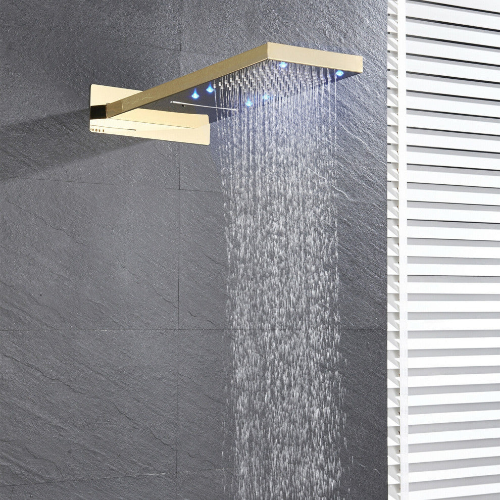 Brushed Gold 22"  Digital Rainfall Shower System, 6 Jetted Body, LED