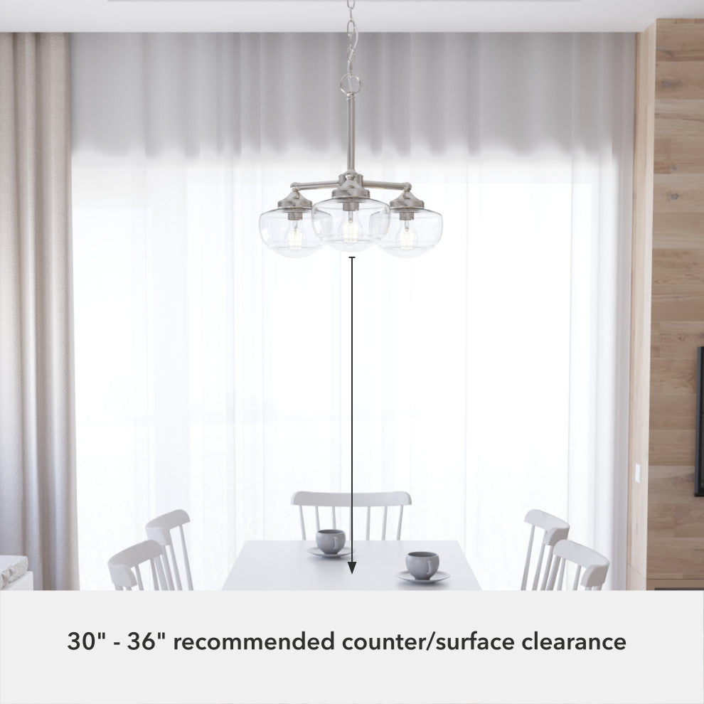 Saddle Creek Brushed Nickel, Clear Seeded Glass 3 Light Chandelier Light