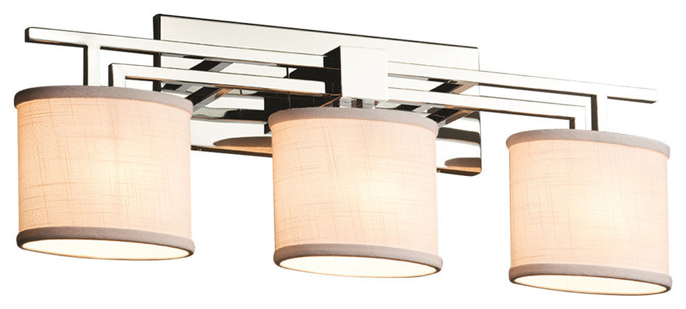 Textile Aero 3-Light Bath Bar, Oval, Polished Chrome, White Fabric Shade