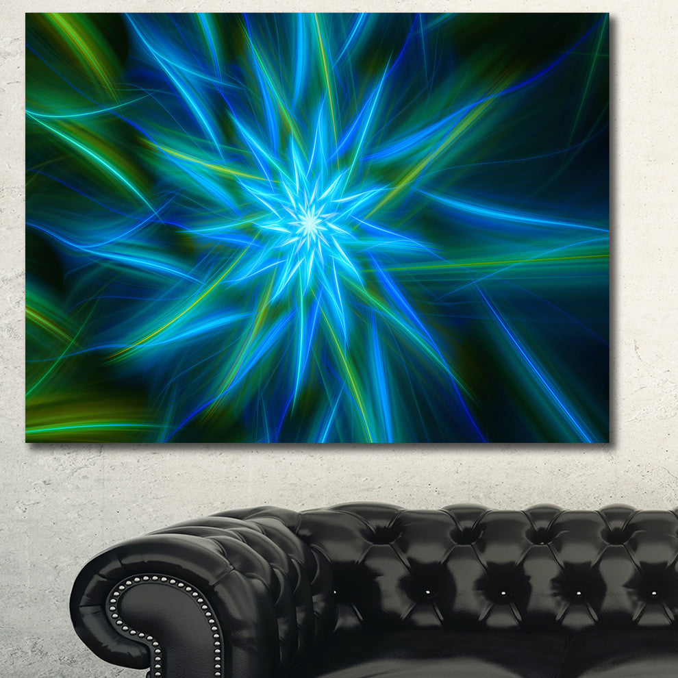 Shining Turquoise Exotic Flower, Floral Canvas Art Print, 40"x30"