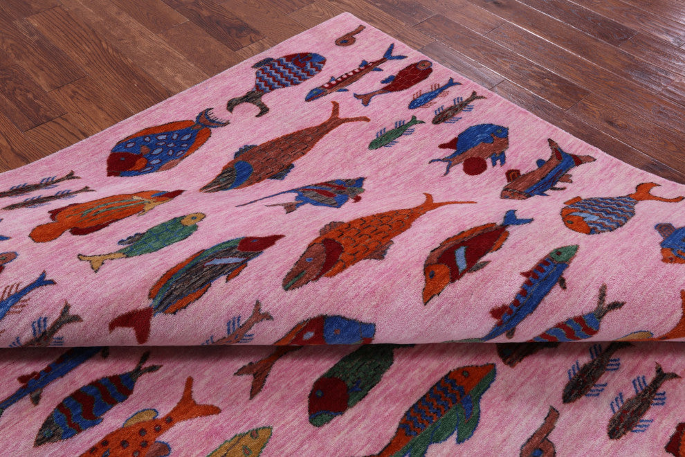 8' 1" X 10' 2" Gabbeh Fish Design Hand-Knotted Wool Rug - Q15520