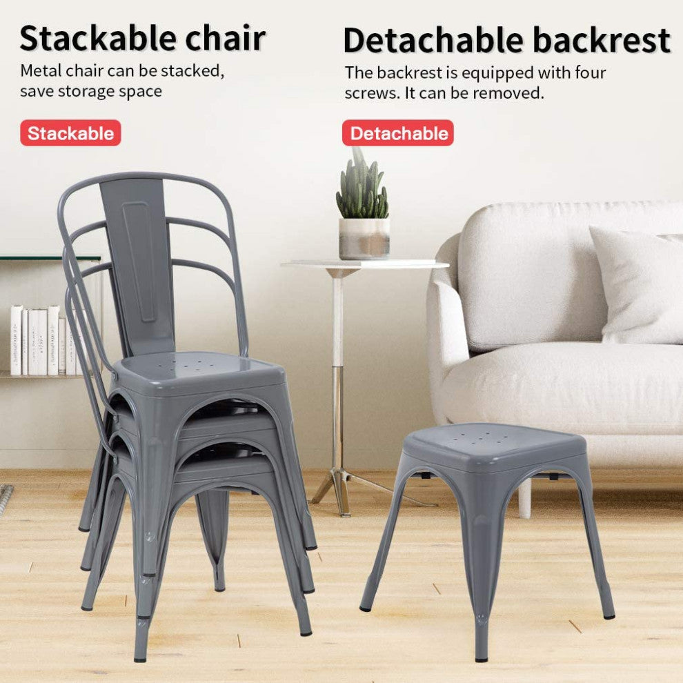 Metal Dining Chair Indoor-Outdoor Use Stackable, Set of 4, Grey