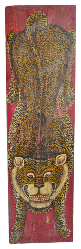 Consigned Painted Wood Leopard Panel 1