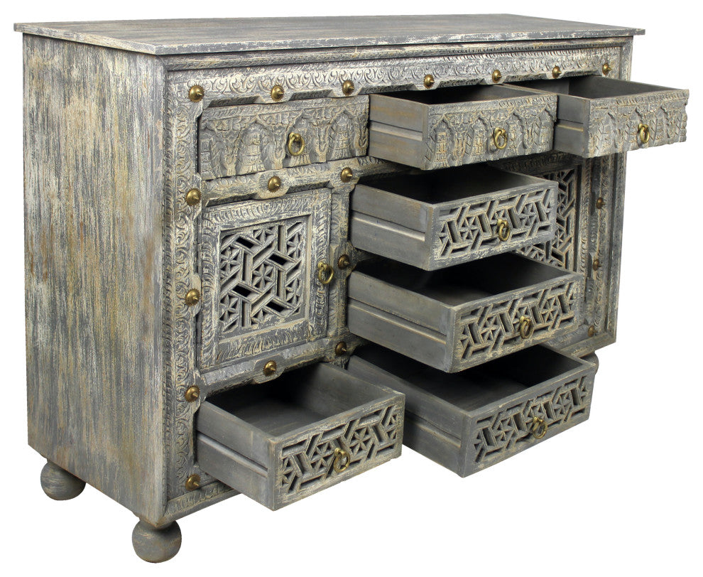 Carter Burman 2-Door 7-Drawer Sideboard in Aged Gray on Mango Solid Wood
