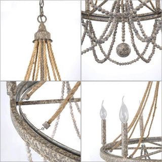 6-Light Rustic Wagon Wheel Candle Chandelier, Gray