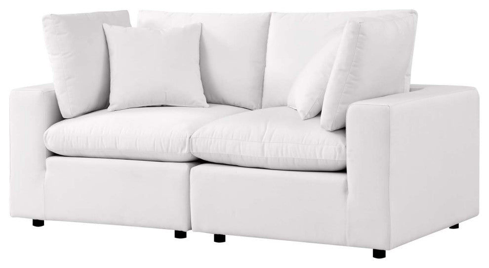 Modular Lounge Loveseat Deep Sofa, White, Modern, Outdoor Patio Hospitality