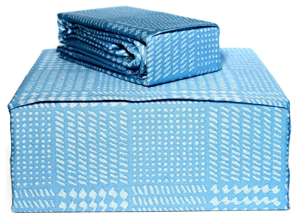 Modern Glen Plaid Print Matte Sateen Sheet Set, Whale Blue, King