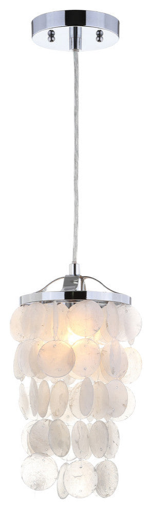 Cayla 7" Seashell Chandelier Pendant, White and Chrome