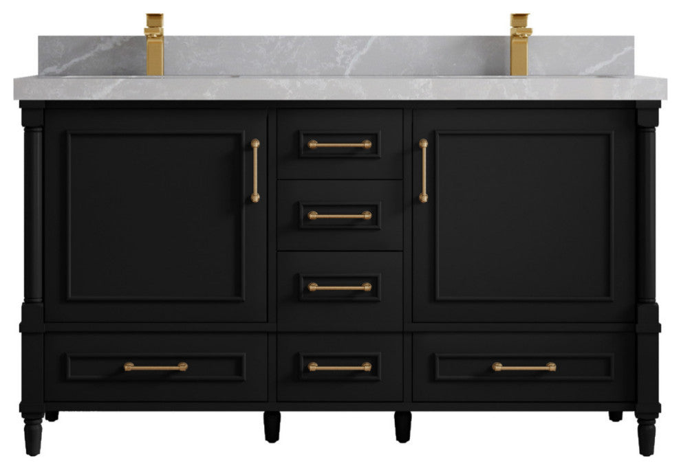 Aberdeen 60 Double Bathroom Vanity in Black 2" Pearl Gray