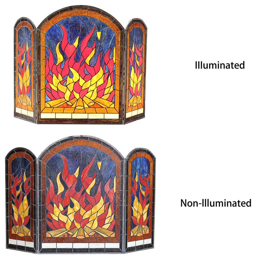Chloe Lighting Flame Tiffany-Style 3Pcs Arched Folding Fireplace Screen 42" Wide