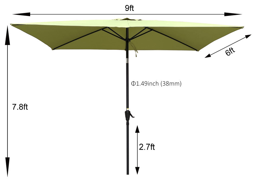 9' Outdoor Patio Market Umbrella With Push Button Tilt and Crank, Lime Green