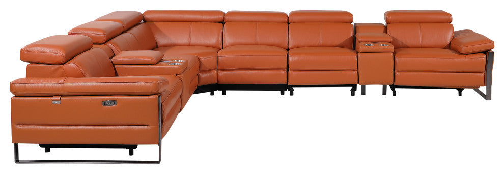 Antonio Italian Leather 8-Piece L-Shaped Power Reclining Sectional, Camel
