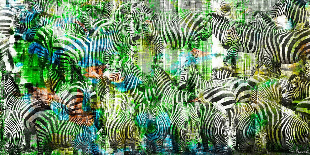 "Green Zebras" Print on Canvas, 24"x12"
