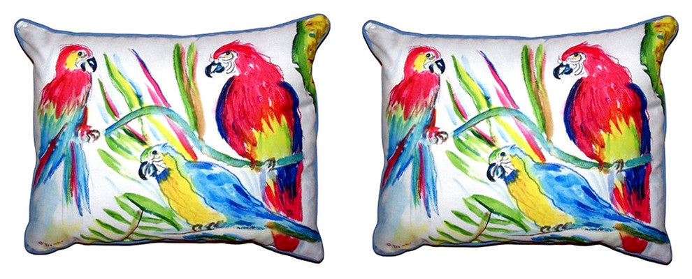 Pair of Betsy Drake Three Parrots Large Pillows 16 Inch X 20 Inch