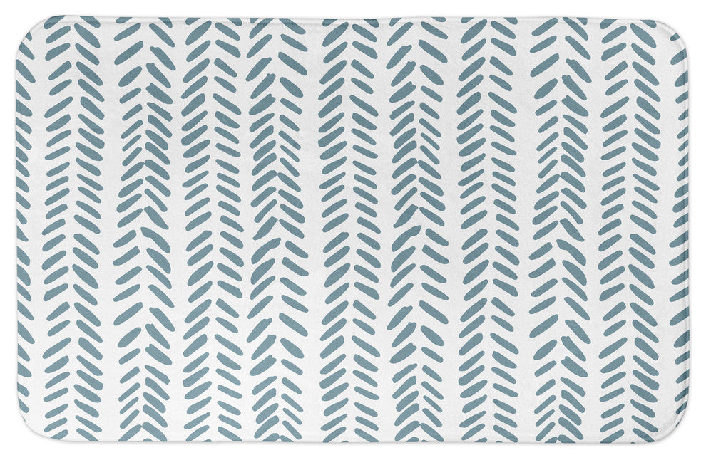 Blue Modern Herringbone 34x21 Bath Mat