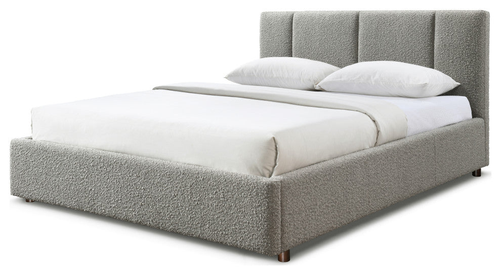 Omax Decor Venice Modern Fabric Upholstered Platform Bed, Grey Boucle, Queen