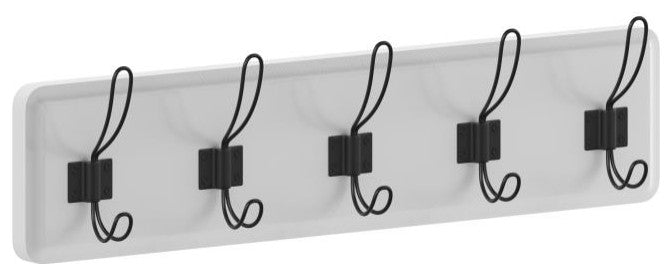 24 Inch Wall Mounted Solid Wood Storage Rack with 5 Hanging Hooks, White