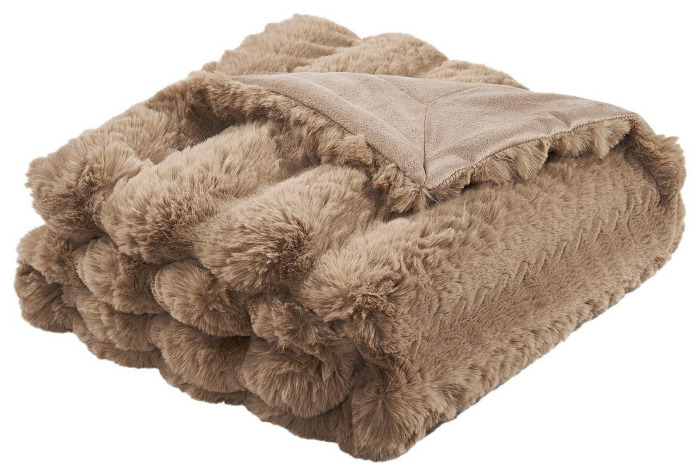 Tread Rabbit Faux Fur Throw Blanket, Tan