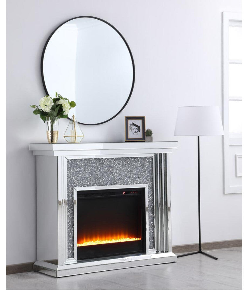 47.5" Crystal Mirrored Mantle With Crystal Insert Fireplace