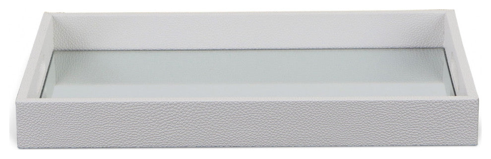 White Shagreen Tray With Beveled Mirror