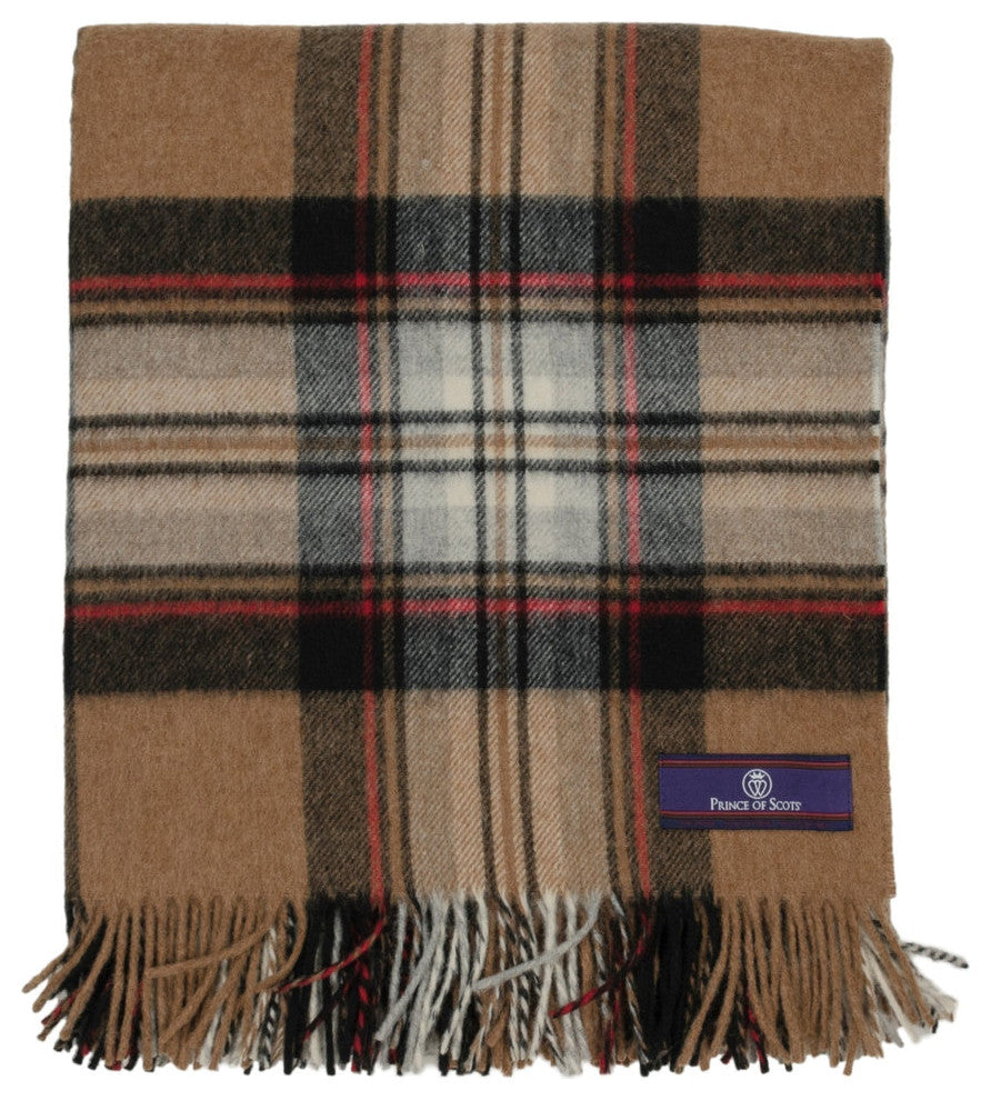 Prince of Scots Highland Tartan Tweed Merino Wool Throw, Camel Stewart