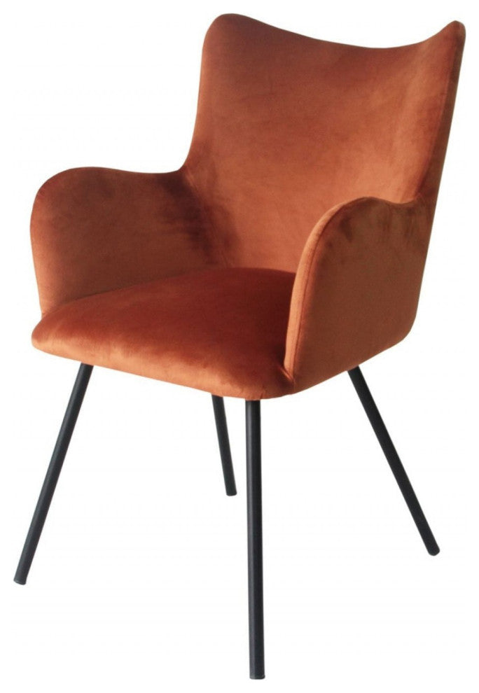 Rust Orange Curvy Velvet and Black Modern Dining Chair