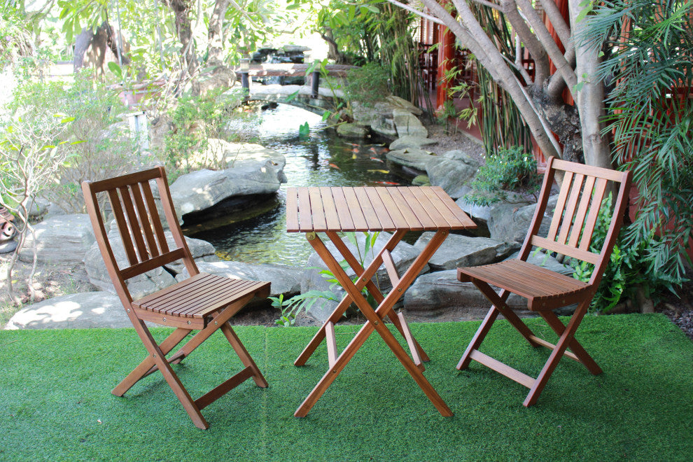 Outdoor Table Set With 2 Chairs, Brown