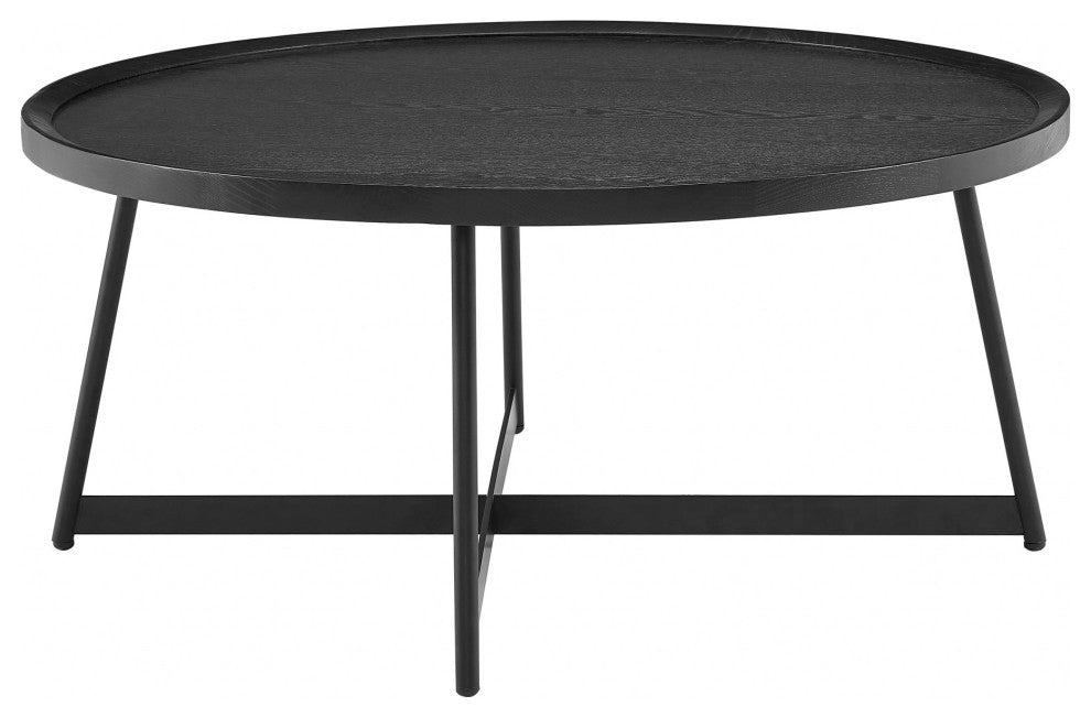 35" Black Manufactured Wood Round Coffee Table