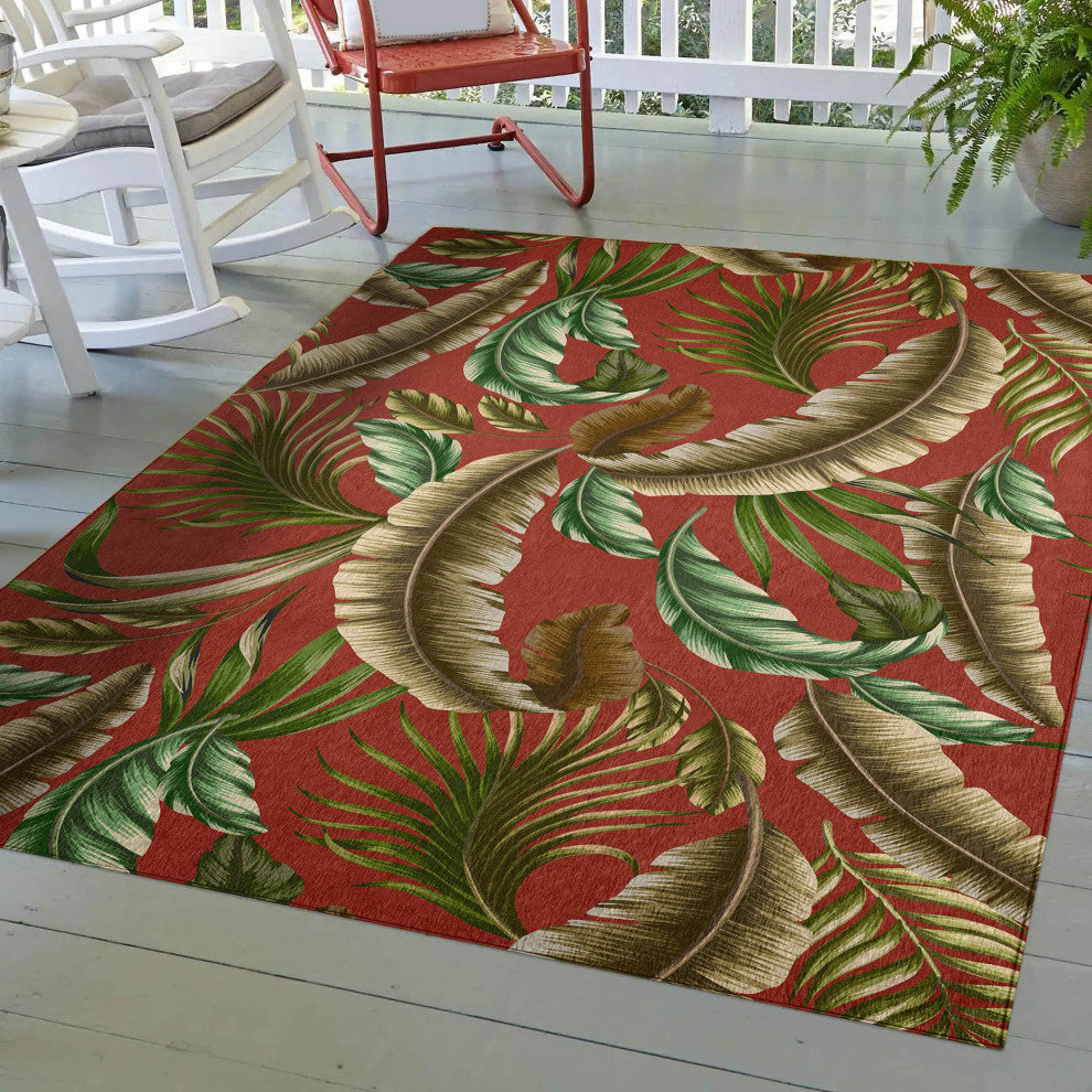Indoor/Outdoor Tropics TC1 Paprika Machine Washable 10' x 14' Rug