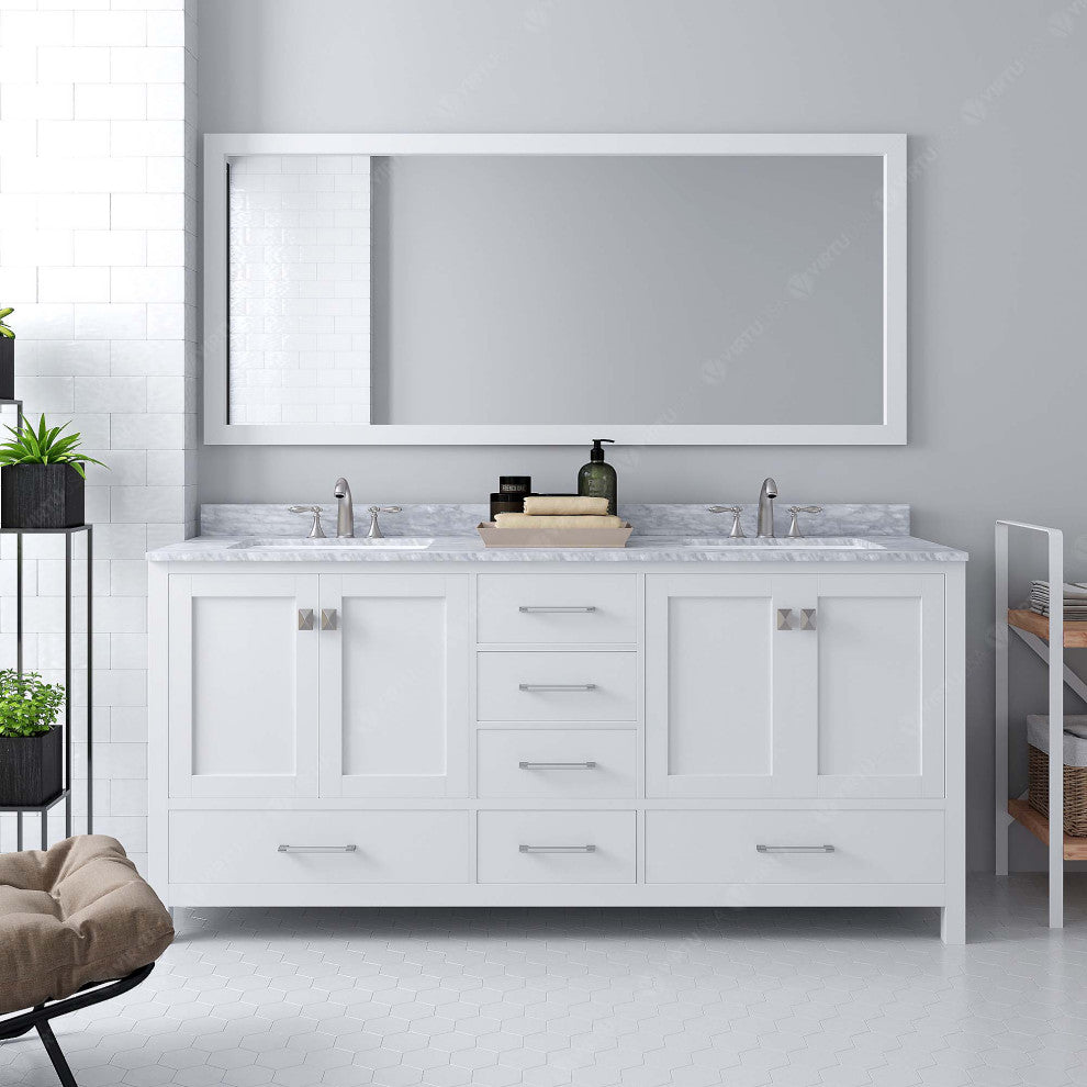 Caroline Avenue Vanity, White, 72"x22"x34", Double Vanity