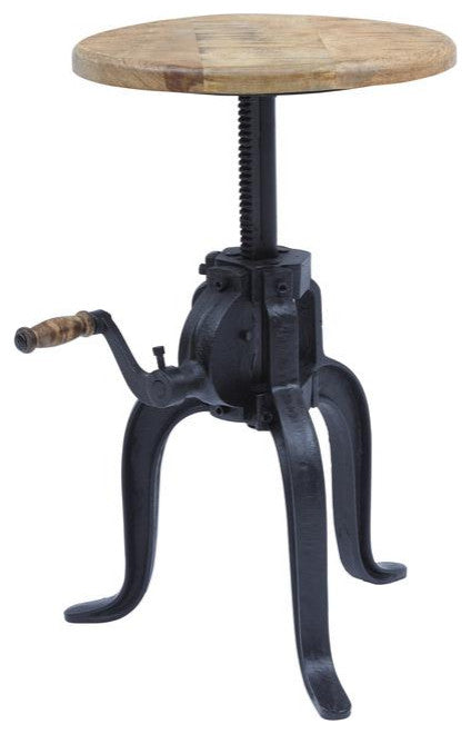 Global Archive Industrial Solid Wood and Iron Crank Table