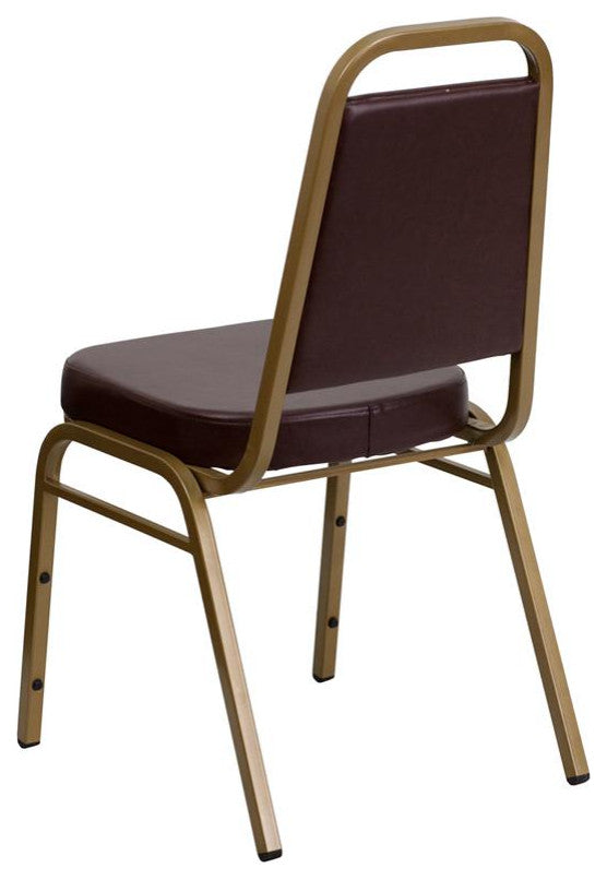 Trapezoidal Back Stacking Banquet Chair in Brown Vinyl - Gold Frame