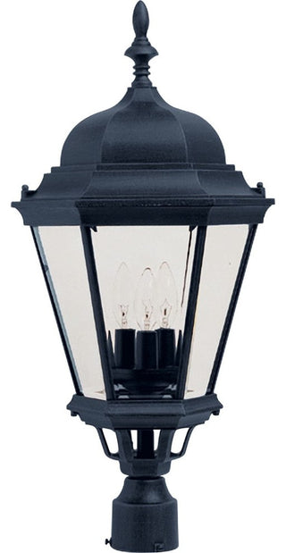 Maxim Westlake Three Light Black Clear Glass Post Light
