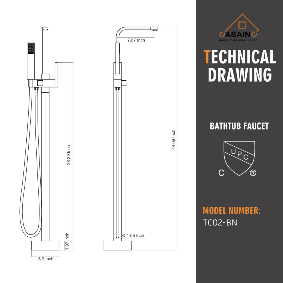 Floor Mount Tub Filler with Handheld Shower Head, Brushed Nickel
