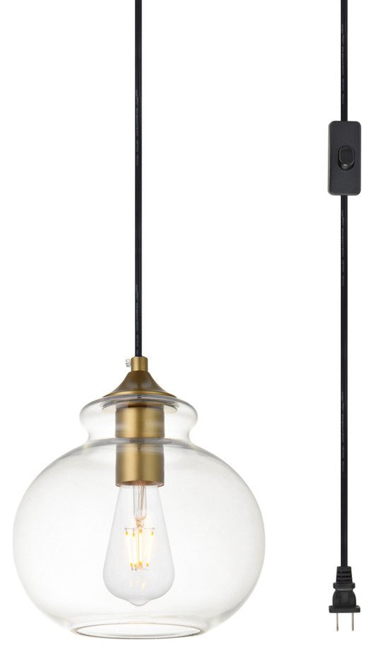Dakota 1-Light Brass Plug-In Pendant With Clear Glass