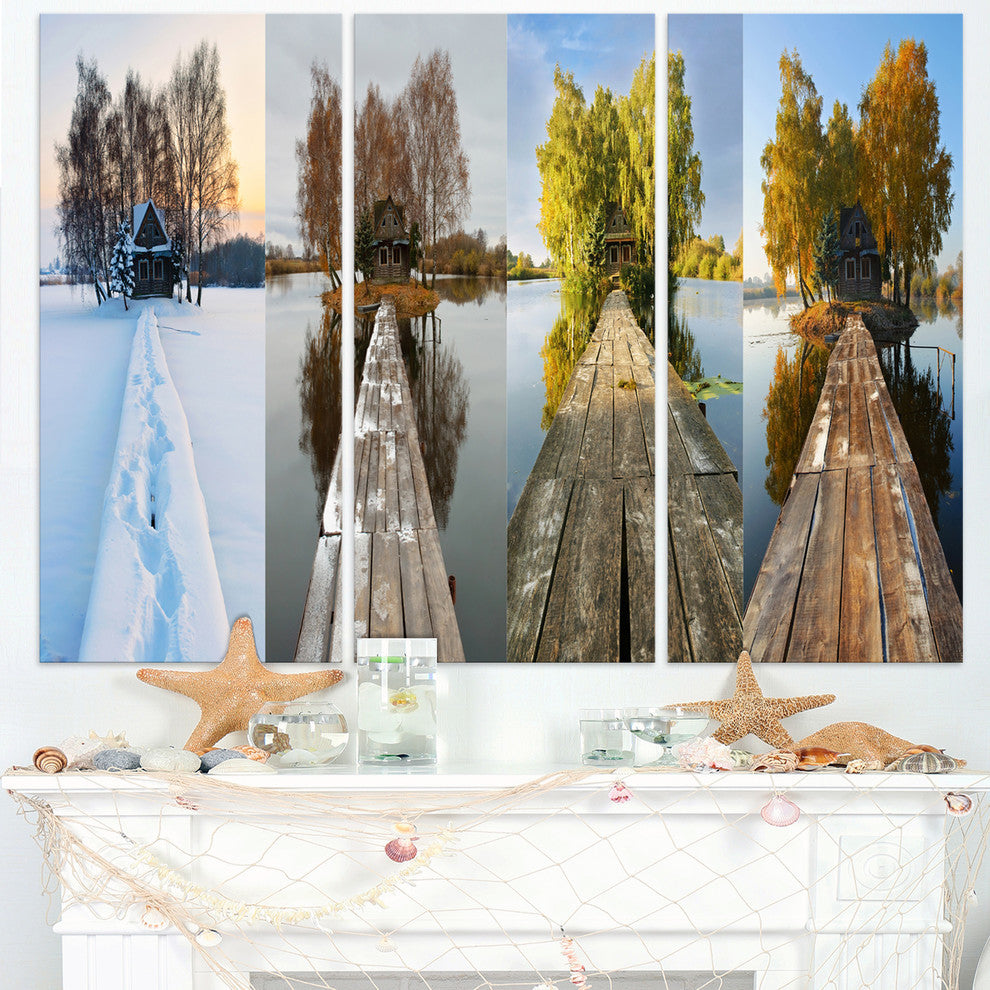 "Houses on Small Island Panorama" Metal Wall Art, 3 Panels, 36"x28"