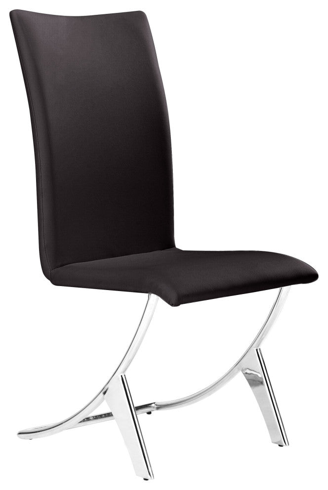 Set of Two Contempo Slim Brown Faux Leather and Stainless Dining Chairs
