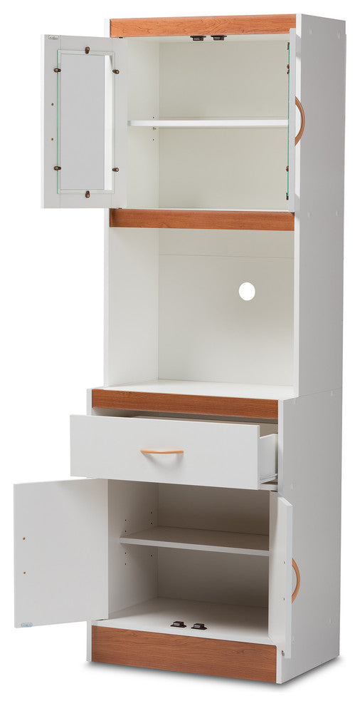 Laurana White and Cherry Kitchen Cabinet and Hutch