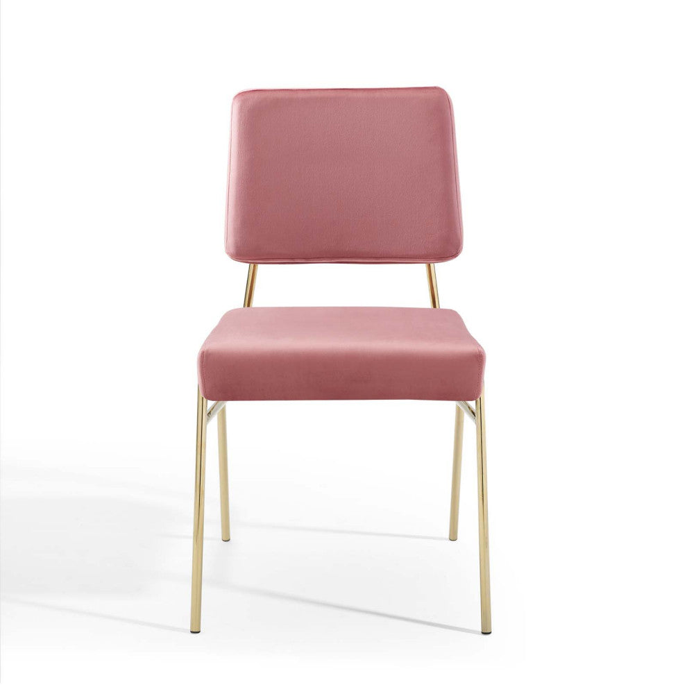 Side Dining Chair, Velvet, Metal, Gold Pink, Modern, Cafe Bistro Restaurant