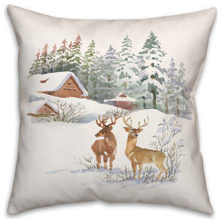 Winter Watercolor Deer 20x20 Spun Poly Pillow