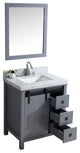 Marsyas Veluti 30" Dark Gray Single Vanity Carrara Marble Top Sink, 28" Mirror