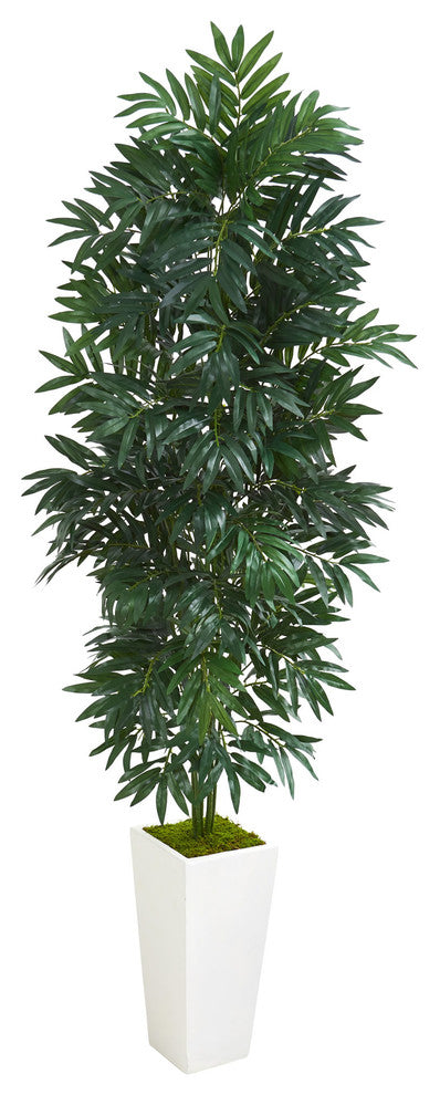 5' Bamboo Palm Artificial Plant, White Planter