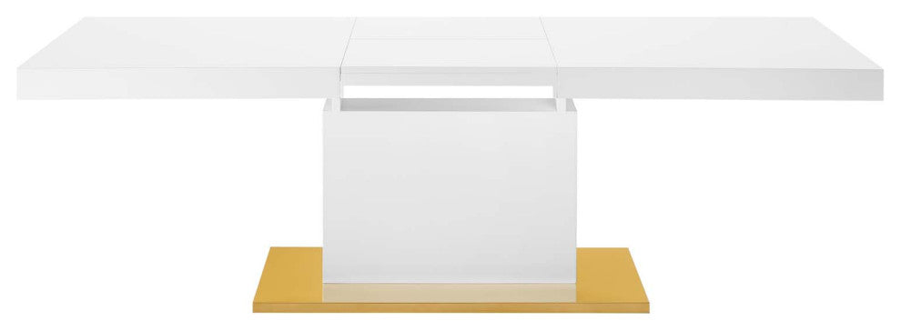 Dining Table, Rectangular, Wood, Metal, White Gold, Modern, Bistro Restaurant