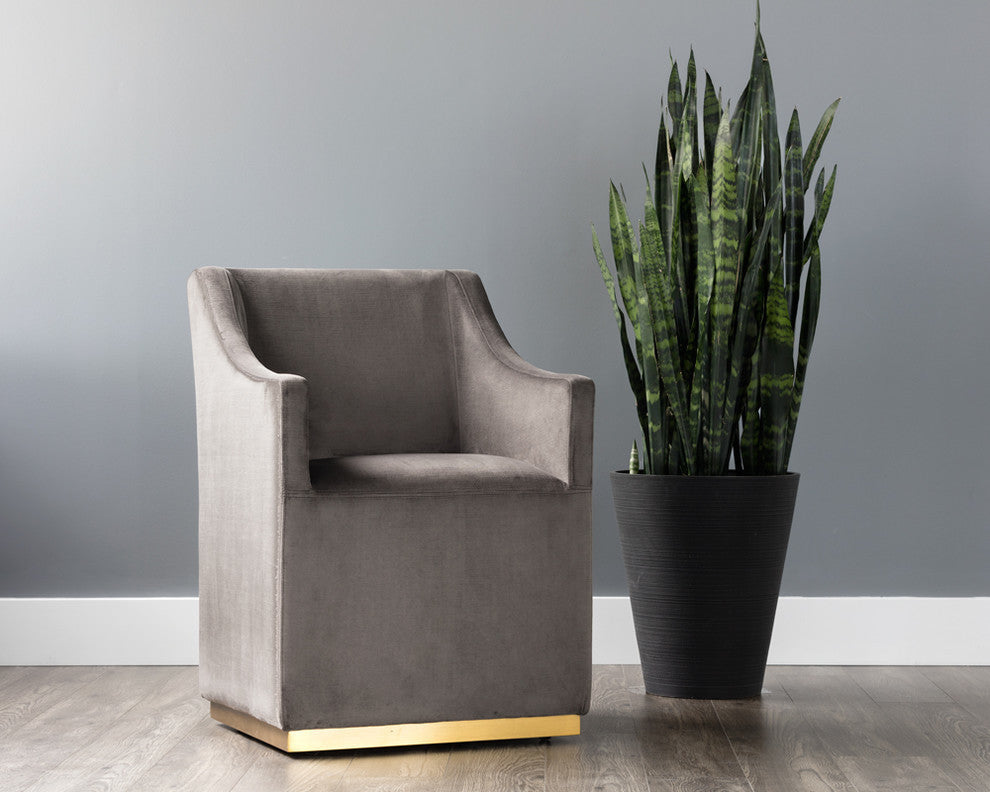 Zane Wheeled Brushed Brass Lounge Chair, Pimlico Pebble