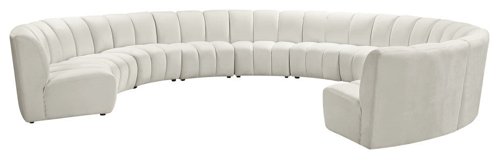 Infinity Channel Tufted Velvet Modular Chair, Cream, 10 Piece