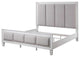 Benzara BM284019 Kate King Size Bed ChannelTufted, Gray Fabric, White Wood Frame