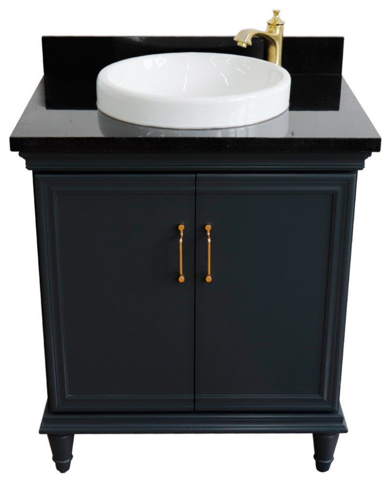 31" Single Vanity, Dark Gray Finish With Black Galaxy And Round Sink