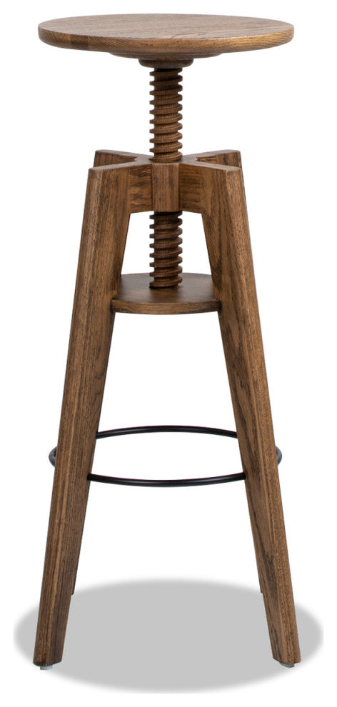 Spencer Minimalist Adjustable Height Bar Stool, Walnut Brown Oak Wood
